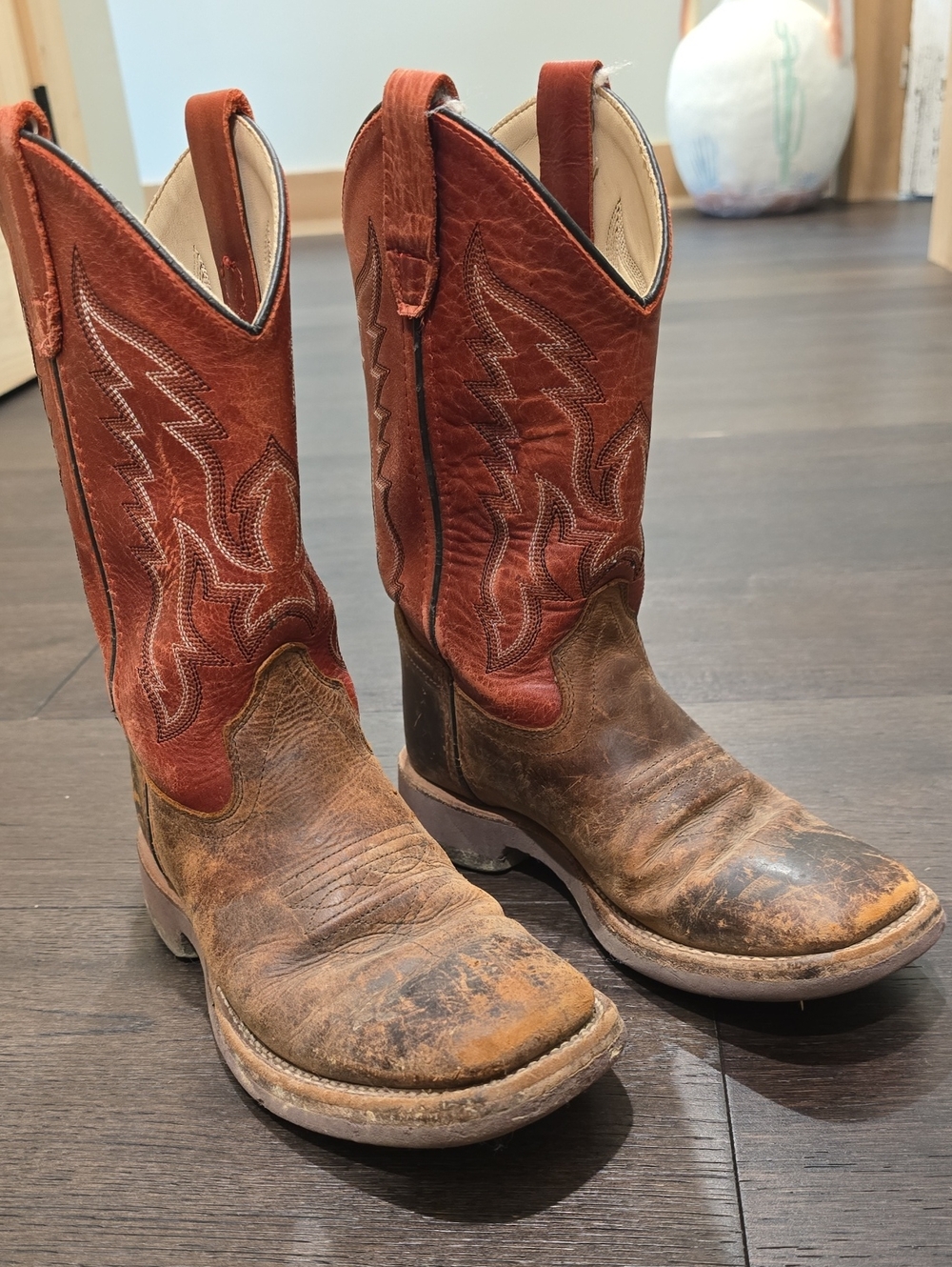 Boys Rustic Brown and Red Western Cowboy Boot